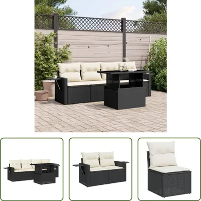 Produktbild von The Living Store 5-tlg. Garten-Sofagarnitur mit Kissen Schwarz Poly Rattan