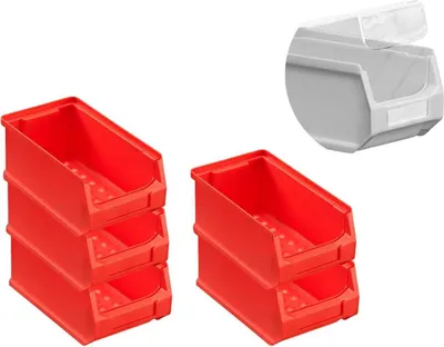 Produktbild von SparSet 5x Rote Sichtlagerbox 2.0 mit Abdeckung | HxBxT 7,5x10x17,5cm | 0,8 Liter | Sichtlagerbehälter, Sichtlagerkasten, Sichtlagerkastensortiment, Sortierbehälter