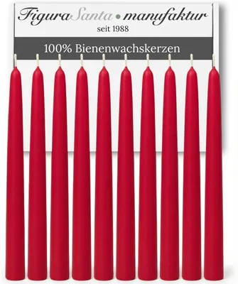 Produktbild von Stabkerze Bienenwachskerzen, 100 % Bienenwachskerzen, handgefertigt seit 1988, Tafelkerzen, natürliche Spitzkerzen, 10er-Set, rot