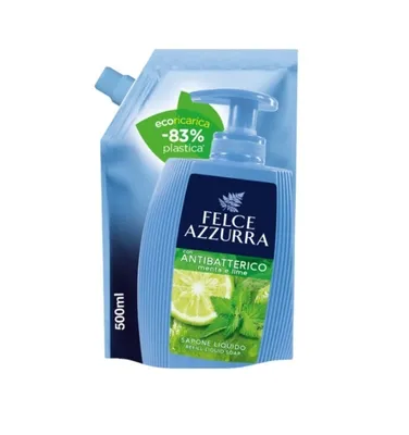 Produktbild von Felce Azzurra Antibakterielle Flüssigseife Minze und Limette, Nachfüllpackung, 500 ml