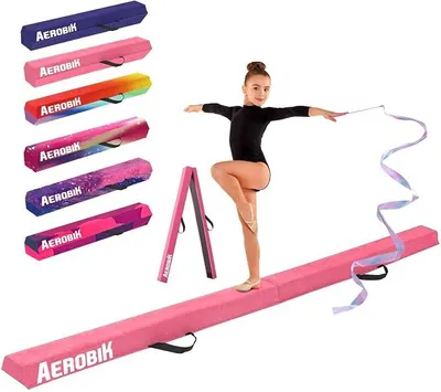 Imagen del producto de Aeróbic | Barra de equilibrio plegable de 240 cm, color rosa | Estable, antideslizante y lavable | Para niños y adultos | Incluye banda de gimnasia