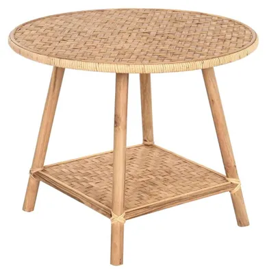 Beistelltisch aus Rattan, rund, 61 x 46 x 61 cm, braun