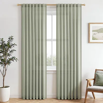 Imagen del producto de Cortinas translúcidas en color verde salmón para el salón