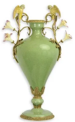 Immagine prodotto di Vaso in porcellana "Casa Padrino" con 2 manici, in stile barocco, verde e bronzo, altezza 55,5 cm - Edizione limitata