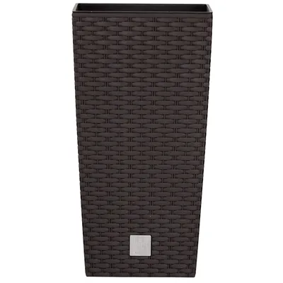 Produktbild von Pflanztopf aus Kunststoff, wetterfest im stilvollen Rattan-Look Ø 17 cm - H 32,4 cm - Pflanzsäule - Blumentopf - Blumenübertopf - Blumentopf