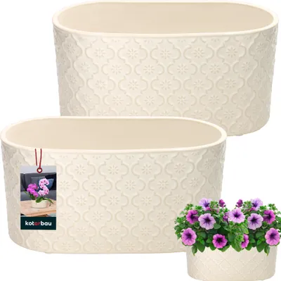 Productafbeelding van Kotarbau Bloempot, langwerpig, binnenkant geglazuurd keramiek, cr?me, ovaal, kruidenpotten, vensterbank, bloembak, Cr?me, 13 x 25 x 12 cm