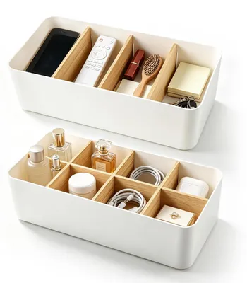 Imagen del producto de Organizador de escritorio con 8 compartimentos, color blanco, almacenamiento multifuncional, ideal para accesorios de oficina