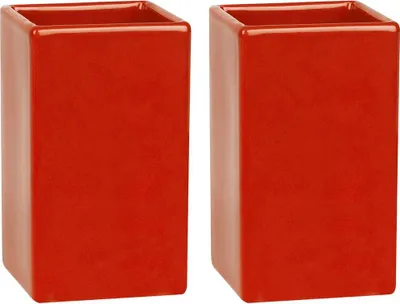 Produktbild von Spirella Zahnputzbecher Zahnbürstenhalter "Quadro", rot, Steingut - 2er Set