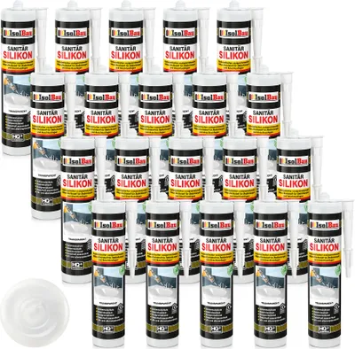Produktbild von Isolbau Sanitär Silikon 20 x 300 ml Transparent - Hochelastischer Silikon-Dichtstoff für Abdichtungen & Fugen – Schimmelresistent, wasserdicht -  Kartusche