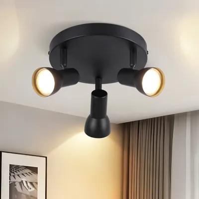 Zdjęcie produktu dla ZMH reflektor sufitowy 3 płomienie lampa sufitowa korytarz czarna lampa sufitowa nowoczesny design okrągły reflektor wewnętrzny sufit spoty metalowe GU10 obrotowe do sypialni salon kuchnia (bez żarówki)