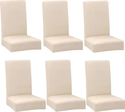 Six beige chair covers arranged in two rows of three.