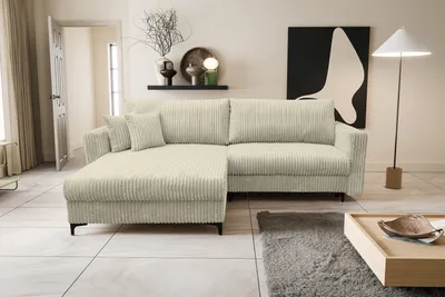 Image de VENASI COMO Canapé d'angle universel avec fonction sommeil et coffre de lit Canapé-lit d'angle en velours côtelé Canapé beige HIT 07