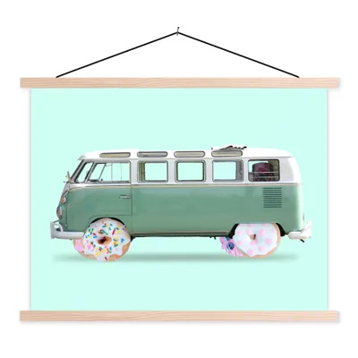 Produktbild von MuchoWow® Textilposter Donuts - Lieferwagen - Auto - Grün 60x45 cm mit holzfarbenen Rahmen - Bild