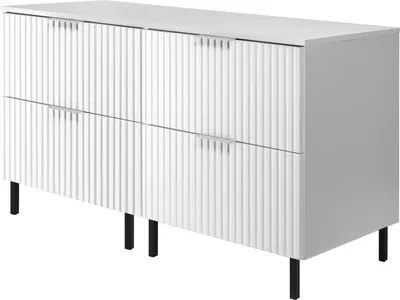 Image de Meuble sous-vasque, blanc mat, 120 (2 x 60) x 77 x 46 cm, poignée dorée, pieds noirs + plan de travail
