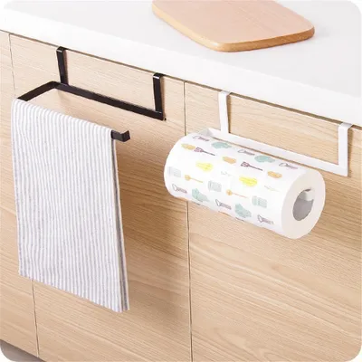 Image de Porte-serviettes suspendu cuisine rouleau de papier Organisateur de stockage Rack Tissue Hanger - Blanc