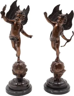 Luxus Jugendstil Bronze Deko Skulpturen Figuren Set Engel