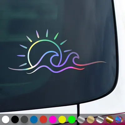 Produktbild von PantherPixel Strand Meer Aufkleber Sonnenschein Camping Sonne Sticker Auto Geschenkidee Farbe Oilslick-Hologramm