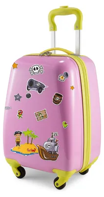 Obrázok produktu pre HAUPTSTADTKOFFER For Kids - detský kufor, detská batožina na vozíku s tvrdou škrupinou, príručná batožina s pirátskymi nálepkami, chlapčenské vianočné darčeky pre deti, 24 L, ružová
