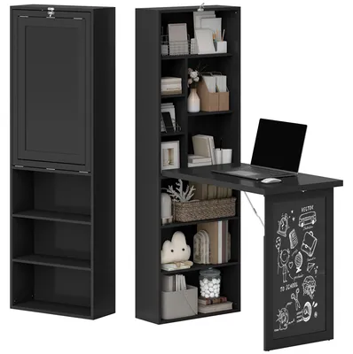Produktbild von Moderner Klappschreibtisch mit Bš¹cherregal und Tafel, aus Holz und Metall, 98 x 51 x 153 cm, Schwarz