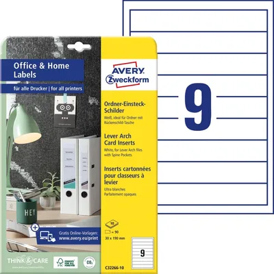 Produktbild von Ordner-Einsteckschilder 30x190mm schmal mikroperforiert weiß VE=50x90 Schilder