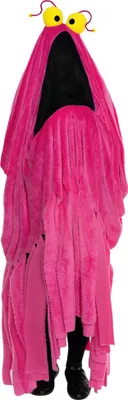 A person wearing a pink Yip Yip Marsianer costume from Sesame Street.