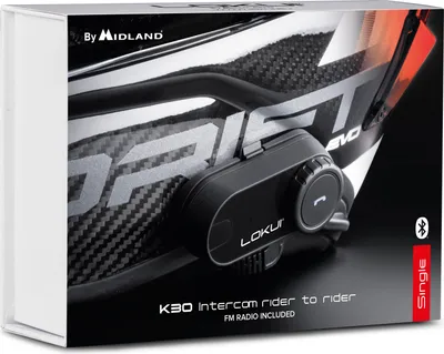 Immagine prodotto di Midland - Interfono Moto Bluetooth Singolo Lokui K30, Auricolari Casco Moto Universali e Impermeabili, Portata 800m per 2 Persone, Batteria 10H, Cancellazione Rumore DSP, Altoparlanti Hi-Fi, Microfoni