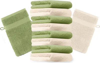 Produktbild von Betz 10 Stück Waschhandschuhe 16x21 cm PREMIUM 100% Baumwolle  Farbe: beige und apfelgrün
