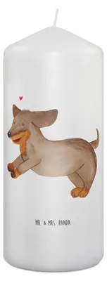 Produktbild von Mr. & Mrs. Panda Kerze Hund Dackel 19 x 8 cm - Weiß - Geschenk, Bedruckte, Stumpenkerze, Wachskerze, Herz, Hunde, Erinnerungslicht, Sprüche, Erinnerungskerze