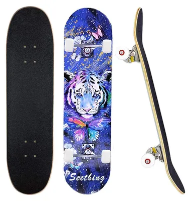 Image de Skateboard complet, dimensions 31 x 8 pouces, plateau concave en érable de 8 plis, double kick, roulements ABEC-11