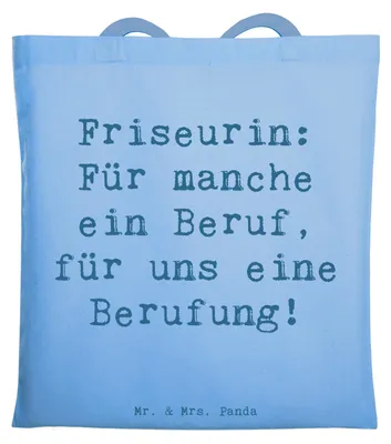 Produktbild von Mr. & Mrs. Panda Tote Bag Spruch Friseurin Berufung - Sky Blue - Geschenk, Tasche, Berufsalltag, Shopping, Berufspassion, Geschenke mit Herz, Beutel, Laptoptasche, Beruf