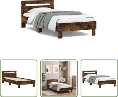 Produktbild von The Living Store Bettgestell mit Kopfteil Räuchereiche 100x200 cm Holzwerkstoff