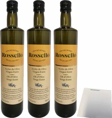 Produktbild von Rosello Olivenöl Aceite de Oliva Virgen Extra 3er Pack (3x750ml Flasche) + usy Block