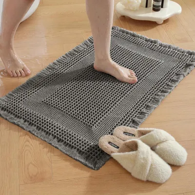 Produktbild von Badezimmerteppich 40x60cm, Schnelltrocknend, Rutschfest, Wasserabsorbierend, Waschbar, Dunkelgrau