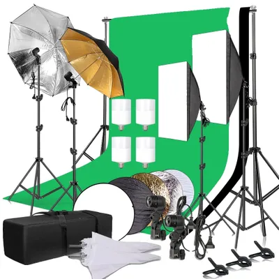 Produktbild von Fotografie-Set, Softlight-Regenschirme, verstellbare Lichtstative, Foto Studio Set