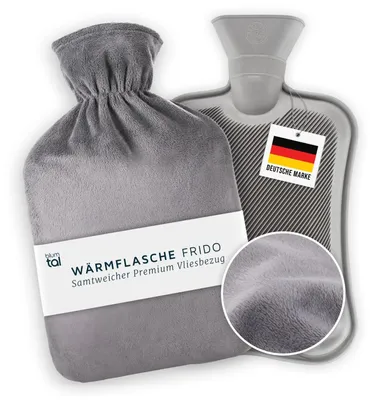 Produktbild von Wärmflasche Naturkautschuk Wärmekissen - 1,5 l - Grau mit Fleecebezug - Für Entspannung und Schmerzlinderung