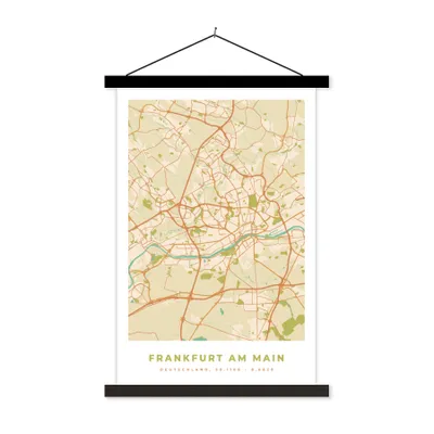 Produktbild von MuchoWow® Textilposter Stadtplan - Frankfurt am Main - Karte - Vintage 60x90 cm mit schwarzem Rahmen - Poster Wohnzimmer