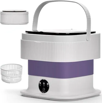 Produktbild von Mini-Waschmaschine, 10 Liter Fassungsvermögen – Faltbar und tragbar – Mit Schleuderfunktion – Ideal für unterwegs