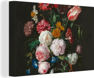 Produktbild von OneMillionCanvasses® - Leinwandbilder - 140x90 cm, Stilleben mit Blumen in einer Glasvase - Gemälde von Jan Davidsz. de Heem, Wandbilder Kunstdruck Wanddekoration - Foto auf