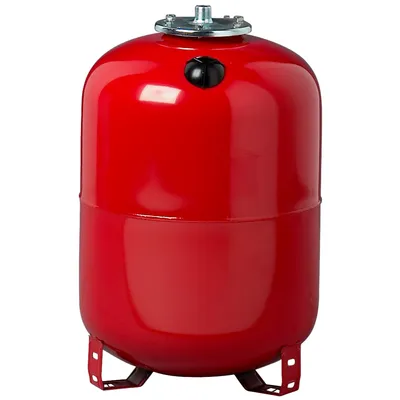 A red expansion vessel for a heating system, shown in isolation against a white background.