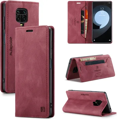 Image de Redmi Note 9 Pro étui portefeuille, rétro Cuir synthétique étui de protection stand pour Xiaomi Redmi Note 9 Pro rouge