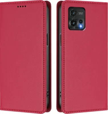 Image de Etui en cuir pour Motorola Moto G72, étui magnétique en cuirPolyuréthaneavec support Rouge