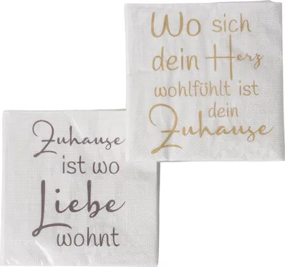 Produktbild von 2 x 20 Servietten 'Zuhause' Sprüche weiß, taupe, gold - 3-lagig 33 x 33 cm