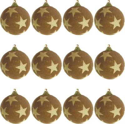 Image de 12 pcs. boules d'arbre de Noël Étoile floquée paillettes or Ø 8cm