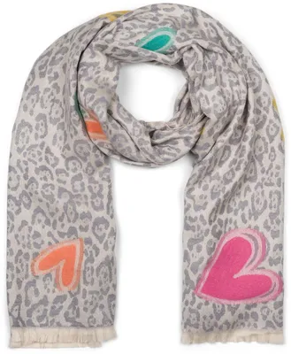 Produktbild von styleBREAKER Damen Schal mit Leopardenmuster und Herz-Stickerei – Weicher, warmer und r Schal mit Fransen 01017164