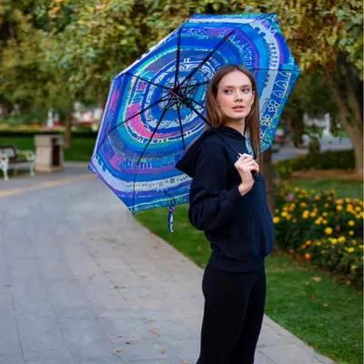 Produktbild von Biggdesign Evil Eye Mini Regenschirm, Automatischer Taschenschirm mit Hülle, kleiner und kompakter Schirm für Damen und Herren, komfortabler Griff, winddicht, leicht, faltbar