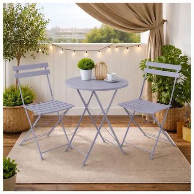 Produktbild von Bistro Sitzgruppe Metall Grau klappbar Tisch mit 2 Stühlen Balkon Set
