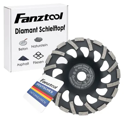 Immagine prodotto di FANZTOOL Mola a tazza diamantata Abrasivo 180 mm x 22,2 mm, per massetti, asfalto, intonaco, effetto turbo per l'aspirazione della polvere