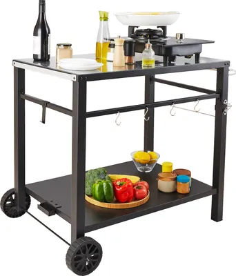 Immagine prodotto di SucceBuy carrello per barbecue da esterno, carrello per barbecue con due ripiani, macchina per alimenti mobile, carrello per patio