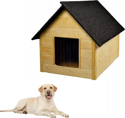 Produktbild von QLS Hundehütte aus Holz 101x69 cm Isoliert Naturholz Winterfest Outdoor 10985