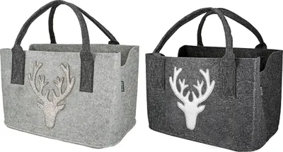Produktbild von GILDE Tasche, "Hirsch", Hirschmotiv, Filz, dunkelgrau, hellgrau, , 1 Stück wie abgebildet, L. 20 cm, B. 40 cm, H. 26 cm 42262